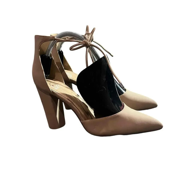 Beige Suede Block Heel Ankle Tie Pointed Toe Heels / Pumps Women's Size 10M - Picture 6 of 11
